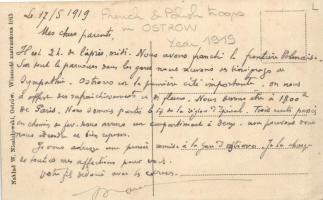 1914 Kalisz, Ulice Zlota / street, war damage; 'French troops in Ostrowo' commemorative is...