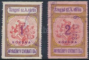 1903 Szeged Anyakönyvi kivonatdíj 1K, 2K bélyeg