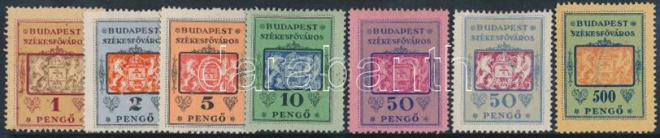 1945 Budapest Székesfőváros forgalmi adóbélyeg 1P, 2P, 5P, 10P, 50P, 50P, 500P
