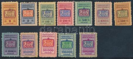 1945/46 Budapest Székesfőváros forgalmi adóbélyeg, 8-as fogazás 12 klf érték