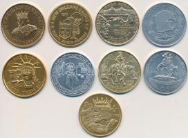 Amerikai Egyesült Államok 1965-1970. "New Orleans" 9klf aranyozott és ezüstözött Al emlékérem T:1,2 USA 1965-1970. "New Orleans" 9pcs of gold and silver plated Al medallions C:UNC,XF