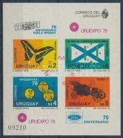 URUEXPO International Stamp Exhibition imperforated block with "MUESTRA" oveprint URUEXPO ...