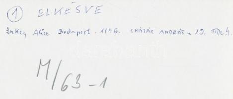 cca 1970 Inkey Alice (1940-): Elkésve, vintage fotóművészeti alkotás, feliratozott, 11x18 cm