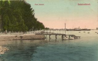 Balatonfüred, part, csónakok, gőzhajó, Divald Károly