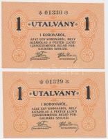 ~1920. "Pester Lloyd" utalvány 1K (2x) sorszámkövetők T:I