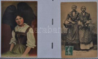 102 db régi FRANCIA képeslap, főleg FOLKLÓR; kemény fedelű fotóalbumban / collection of 102 French postcards, mainly ethnographic - folklore cards; in a photo album