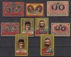 19-20. századi gyufacímke gyűjtemény, az angol királyi ház, 9 db / match labels