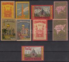 20. század eleji különböző szlovák gyufacímkék távol-keleti jellegzetességek ábrázolásával, 9 db / match labels