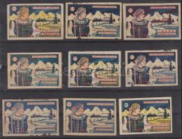 9 db század eleji népművészeti gyufacímke / match labels