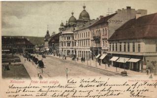 1899 Kolozsvár, Főtér, Szele Marton üzlete, Stein Bertalan vászon, fehérnemű és szőnyeg raktára / main square, shop, canvas, underwear and carpet warehouse