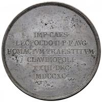 1790. "Erdély hódolata" ón emlékérem. "IMP CAES LEOPOLD II P F AVG HOMAGIVM PRAESTITV...