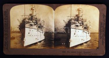 1904 The Gallant Cruiser "Brooklyn" hadihajóról készült sztereófotó, 18x9 cm