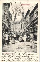 Selmecbánya, Deák Ferenc utca, Steiner Bernát üzlete, Joerges Á. Özv. és fia kiadása (ragasztónyom / gluemark)