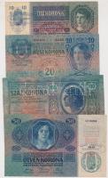 1912. 100K + 1913. 20K + 1914. 50K + 1915. 10K mindegyik "Hajdú Vármegye Debrecen Város" felülbélyegzéssel T:III