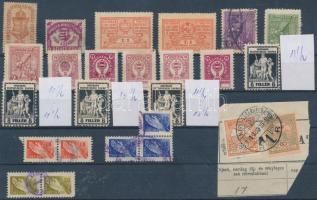 23 db okmánybélyeg, zárjegy, segélybélyeg + 1 távirati kivágás 2 Turul bélyeggel