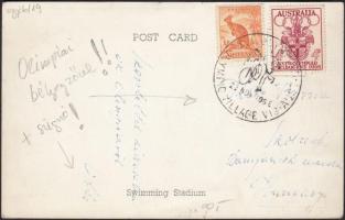 1956 Ausztrália, képeslap az olimpiai faluból olimpiai bélyegzővel, aláírással