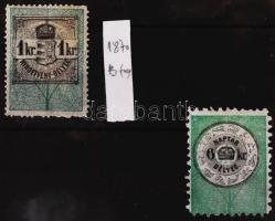 1863-1866 1kr 13-as fogazás + 6kr 9-es fogazású Hírdetvénybélyeg hártyapapíron (9.000)