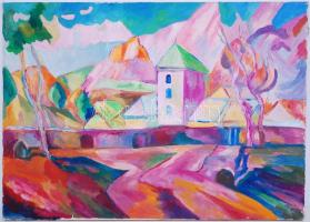 Jelzés nélkül: Város határ. Olaj, vászon, 50×70 cm