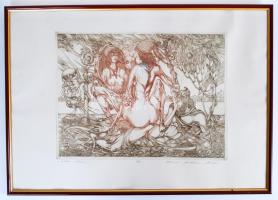 Kolozsvári Grandpierre Miklós (1950-): Tükröm, tükröm. Rézkarc, papír, jelzett, üvegezett keretben, 29×38 cm