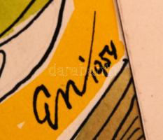 Endrődi István (1920-1988): Haj az a kultúrmunka... Papír, akvarell, jelzett, kartonra kasírozva, 48...