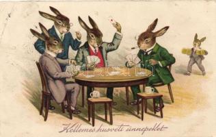 Easter, rabbits, playing card, litho (EB)