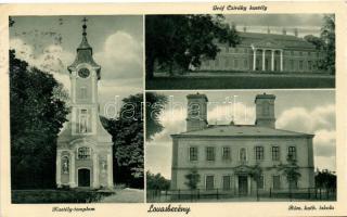 Lovasberény, Kastély templom, Gróf Cziráky kastély, Római katolikus iskola, Strasser János kiadása (EK)