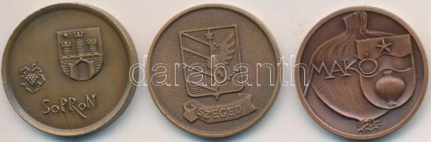 DN 3db klf bronz városi érem "Makó" + "Sopron" + "Szeged" (32mm) T:1-