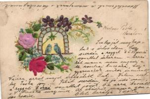 Flowers with birds Emb. litho (Rb)