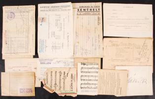 cca 1941-1943 Vegyes okmány és nyomtatvány tétel, közte számlák, adóívek, fizetési meghagyások (Dáhl...