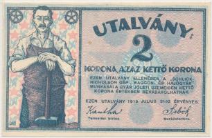 Budapest 1919. "Schlick Nicholson Gép-Waggon- és Hajógyár" 2K utalvány T:I