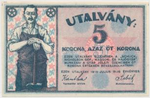 Budapest 1919. "Schlick Nicholson Gép-Waggon- és Hajógyár" 5K utalvány T:I