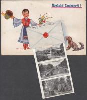 Szolnok, magyar folklór, leporellocard s: Klaudinyi