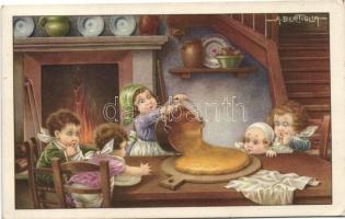 Italian art postcard, children in the kitchen s: Bertigli