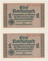 Német 3. Birodalom 1939. 1M (2x) egymás utáni sorszámmal T:I
German Third Reich 1939. 1 Reichsmark (...