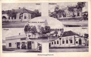 Biharnagybajom, iskola, községháza, Hangya, népkör, Református templom és paplak