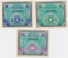 Franciaország/Szövetséges katonai kiadás 1944. 2Fr + 5Fr + 10Fr T:I-,II France/Allied occupation 1944. 2 Francs + 5 Francs + 10 Francs C:AU,XF