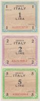Olaszország/nemzetközi megszállás 1943. 1L + 2L + 5L T:I-,II-,III Italy/Allied Military Currency 1943. 1 Lira + 2 Lire + 5 Lire C:AU,VF,F