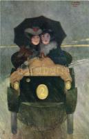 Flashing Motorists. Connoisseur Postcard 2709. automobile, Raphael Tuck Oilette s: Raphael Kirchner