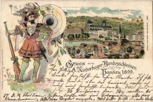 1899 Passau, Niederbayerische Bundesschiessen, federal shooting championship, litho