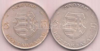 1946. 5Ft Ag vastag "Kossuth" + 1947. 5Ft Ag "Kossuth" pár T:2-