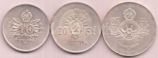 1956. 10Ft + 20Ft + 25Ft Ag "10 éves a Forint" sor T:2