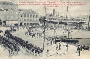 1907 Sibenik, Sebenico; Abmarsch des Landwehr Regimentes Sebenico Nr. 23 zu den Manövern nach Krivosijc / marching Sibenik guard unit, SS Tirol (badly damaged condition)