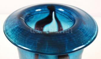 Szecessziós stílusú kék üvegváza, hibátlan, 24x21 cm