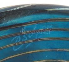 Szecessziós stílusú kék üvegváza, hibátlan, 24x21 cm