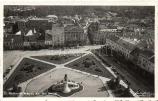 Kolozsvár, Mátyás király tér, parfüméria, Kováts üzlete / square, statue, shops, Perfumery