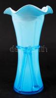 Tejopál-kék kétrétegű váza, rajta szál díszítéssel, hibátlan, m: 24 cm
