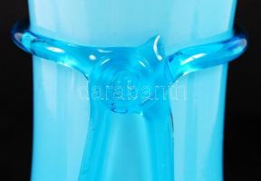 Tejopál-kék kétrétegű váza, rajta szál díszítéssel, hibátlan, m: 24 cm