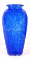 Kraklé kék üvegváza, hibátlan, m: 19 cm