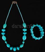 Türkiz nyaklánc és karkötő, karkötő hossza: 53 cm, karkötő átmérője: 6 cm / Turquoise necklace and bracelet