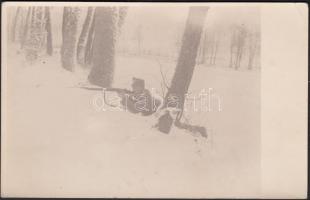 1917 január, Katonai fotó, az erős muszka tél igen megnehezítette a hadi tevékenységet, feliratozott fotólap, 9x14 cm
